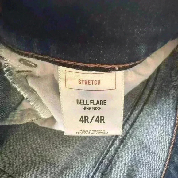 Express High Rise Bell Flare Jeans Size 4R Blue Dark Wash Denim #90094 - Picture 4 of 9